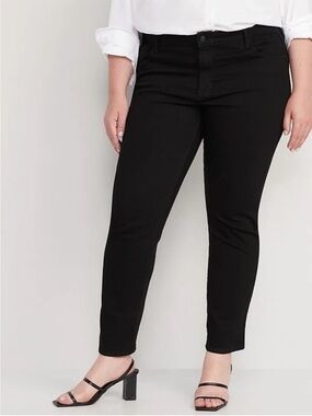 Old Navy Black Mid-Rise Power Slim Straight Jeans Black 16 Short